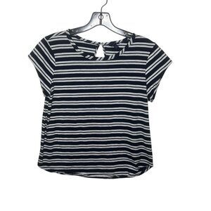 Nautica Women's Size Medium Crew Neck Cap Sleeve Crop Tee Blue White Striped